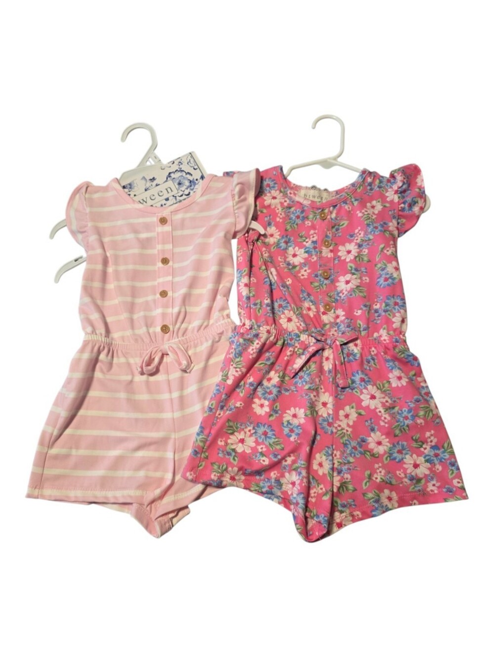 Childrens Pink Floral & Striped Romper Set - Two-Pack